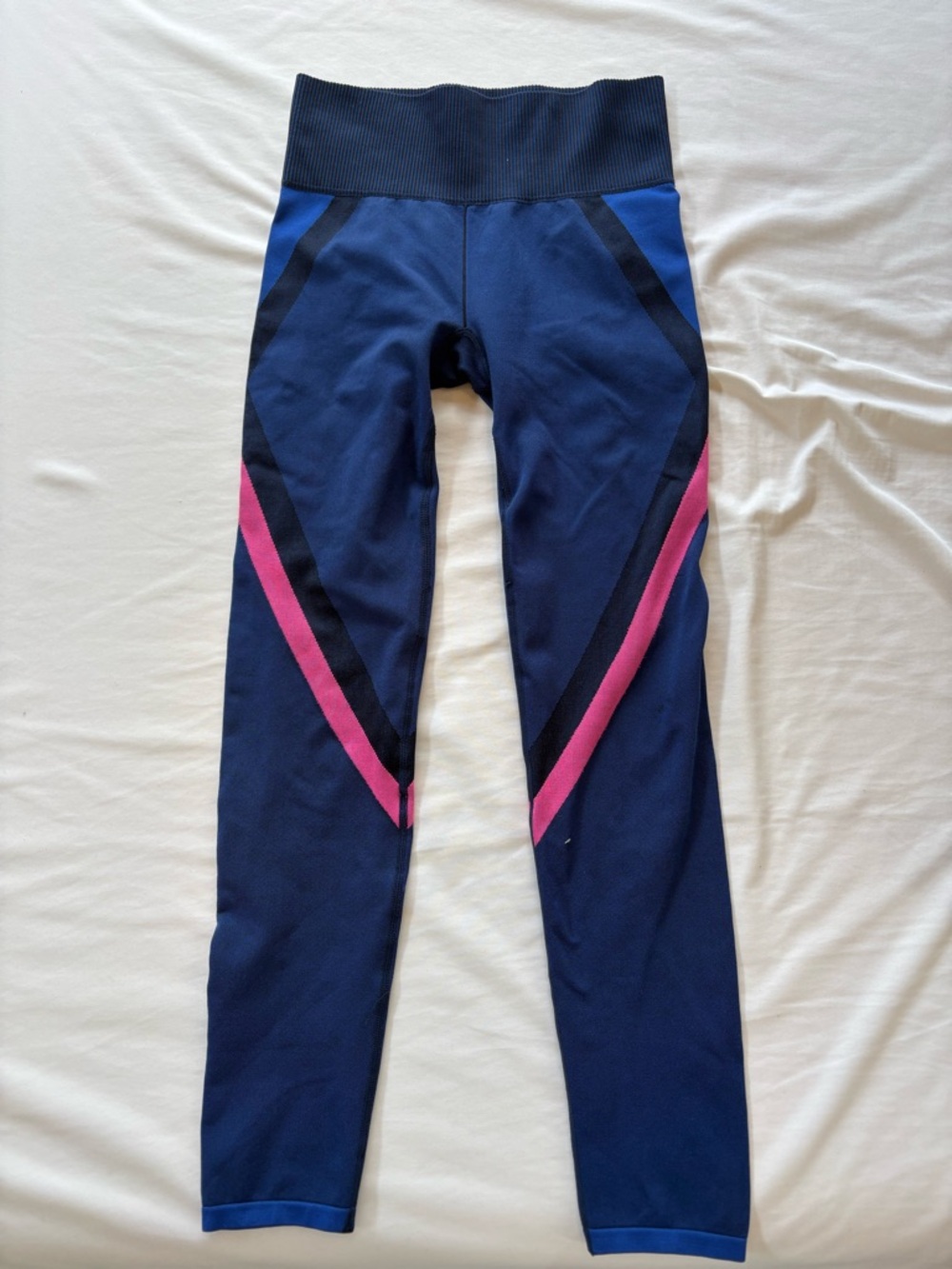 Betsy Johnson Workout Pants Navy Athletic Leggings Pink Accent Stripes 80s high - Picture 3 of 6